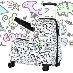 20" Kids Ride On Luggage with DIY Coloring, Durable Lightweight Carry On Travel Suitcase with Spinner Wheels, TSA Lock 20" Kids Ride On Luggage with DIY Coloring, Durable Lightweight Carry On Travel Suitcase with Spinner Wheels, TSA Lock