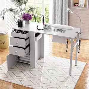 Foldable Nail Table with Dust Collector, Manicure Desk for Nail Tech, with LED Lamp, Wrist Rest, Rolling Nail Table for Salon, Home Beauty Workstation, Compact Nail Station with Storage (White) Foldable Nail Table with Dust Collector, Manicure Desk for Nail Tech, with LED Lamp, Wrist Rest, Rolling Nail Table for Salon, Home Beauty Workstation, Compact Nail Station with Storage (White)