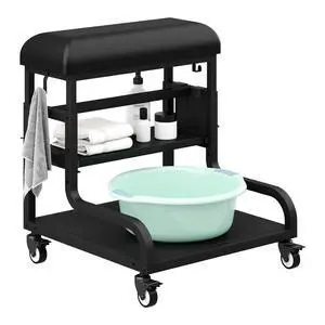 Adjustable Pedicure Foot Rest with 3-Level Height, PU Cushion, Storage & Locking Wheels, Mobile Pedicure Cart Foot Bath Trolley for Foot Bath, Salon & Spa (Black) Adjustable Pedicure Foot Rest with 3-Level Height, PU Cushion, Storage & Locking Wheels, Mobile Pedicure Cart Foot Bath Trolley for Foot Bath, Salon & Spa (Black)
