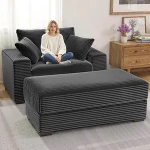 Indoor Chaise Lounge Chair With Storage Ottoman, Modern 60-Inch Lounge Sofa Chair With Wide Armrests & 4 Pillows, Oversized Comfy Reading Lounger For Living Room, BedroomWide-Rib Corduroy Grey) Indoor Chaise Lounge Chair With Storage Ottoman, Modern 60-Inch Lounge Sofa Chair With Wide Armrests & 4 Pillows, Oversized Comfy Reading Lounger For Living Room, BedroomWide-Rib Corduroy Grey)