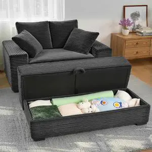 Luxe Chaise Lounge Chair Indoor with Storage Ottoman, Comfy Corduroy Oversized Lounge Sofa with 4 Pillows, 60" Modern Upholstered Sleeper Couch Bed for Bedroom (Dark Grey, 57 in) Luxe Chaise Lounge Chair Indoor with Storage Ottoman, Comfy Corduroy Oversized Lounge Sofa with 4 Pillows, 60" Modern Upholstered Sleeper Couch Bed for Bedroom (Dark Grey, 57 in)