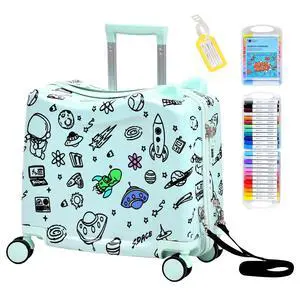 Kids Ride-On Suitcase with Cute Ears, 20" Carry-On Luggage with TSA Lock | DIY Coloring Design, 4 Spinner Wheels, Pull Rope, Foot Pedal, Lightweight & Durable Shell, Stable Ride Design Kids Ride-On Suitcase with Cute Ears, 20" Carry-On Luggage with TSA Lock | DIY Coloring Design, 4 Spinner Wheels, Pull Rope, Foot Pedal, Lightweight & Durable Shell, Stable Ride Design