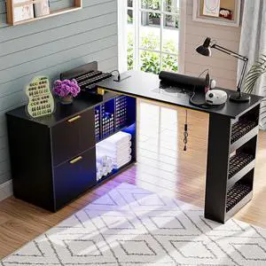 Manicure Table with LED Light, L-Shaped Nail Tech Table w/ Dust Collector & Power Outlets, Corner Nail Station Length Adjustable Nail Desk w/ Sliding Cabinet Door for Home Spa Beauty Salon, Black Manicure Table with LED Light, L-Shaped Nail Tech Table w/ Dust Collector & Power Outlets, Corner Nail Station Length Adjustable Nail Desk w/ Sliding Cabinet Door for Home Spa Beauty Salon, Black