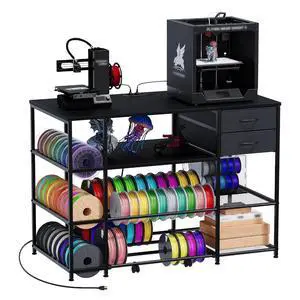 3D Printer Stand with Rolling Filament Drawer (Black) | Heavy Duty Metal Frame, 3-Tier Filament Storage, Built-in Power Outlet, 65 Spools Capacity for Garage, Studio, and Office 3D Printer Stand with Rolling Filament Drawer (Black) | Heavy Duty Metal Frame, 3-Tier Filament Storage, Built-in Power Outlet, 65 Spools Capacity for Garage, Studio, and Office