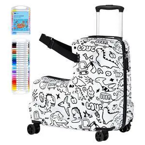 Kids Ride-On Suitcase, Hardshell Luggage with Safety Belt & TSA Lock | DIY Coloring Design, 4 Spinner Wheels, Safety Belt, Foot Pedal, Lightweight & Durable Shell, Stable Ride Design Kids Ride-On Suitcase, Hardshell Luggage with Safety Belt & TSA Lock | DIY Coloring Design, 4 Spinner Wheels, Safety Belt, Foot Pedal, Lightweight & Durable Shell, Stable Ride Design