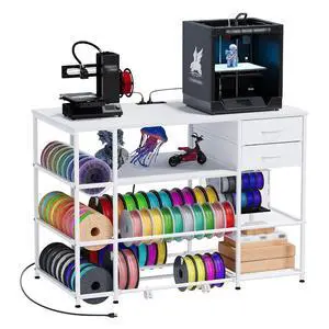 3D Printer Stand with Rolling Filament Drawer (White) | Heavy Duty Metal Frame, 3-Tier Filament Storage, Built-in Power Outlet, 65 Spools Capacity for Garage, Studio, and Office 3D Printer Stand with Rolling Filament Drawer (White) | Heavy Duty Metal Frame, 3-Tier Filament Storage, Built-in Power Outlet, 65 Spools Capacity for Garage, Studio, and Office