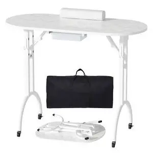 Foldable Nail Tech Desk, Portable Manicure Table for Home & Travel, White | Portable Rolling Manicure Desk w/ Drawer, Mobile Foldable Nail Table, Wrist Cushion, Lockable Wheels, 4 Hooks, Carrying Case Foldable Nail Tech Desk, Portable Manicure Table for Home & Travel, White | Portable Rolling Manicure Desk w/ Drawer, Mobile Foldable Nail Table, Wrist Cushion, Lockable Wheels, 4 Hooks, Carrying Case