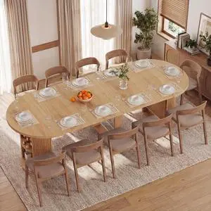 Modern Extendable Round Dining Table with Storage | 38.6" to 110.2" Expandable Fluted Table for 2-12 People, Space Saving Table for Party, Celebration Modern Extendable Round Dining Table with Storage | 38.6" to 110.2" Expandable Fluted Table for 2-12 People, Space Saving Table for Party, Celebration
