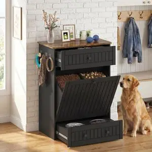 Dog Feeding Station Cabinet Elevated Bowls (Black, Classic Panel) | Slow Feeder Insert, Large food bin, Removable Divider, 3 Side Hooks, Pull-Out Drawer, Easy to Clean for Small & Middle Dogs Dog Feeding Station Cabinet Elevated Bowls (Black, Classic Panel) | Slow Feeder Insert, Large food bin, Removable Divider, 3 Side Hooks, Pull-Out Drawer, Easy to Clean for Small & Middle Dogs