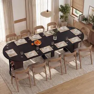 Modern Extendable Round Dining Table with Storage | 38.6" to 110.2" Expandable Fluted Table for 2-12 People, Space Saving Table for Party, Meeting, Celebration Modern Extendable Round Dining Table with Storage | 38.6" to 110.2" Expandable Fluted Table for 2-12 People, Space Saving Table for Party, Meeting, Celebration