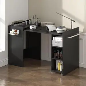Foldable Manicure Table Nail Desk, Expandable Nail Tech Table with Storage Fabric Drawer & Adjustable Shelves, Wall Mount Nail Station Modern Multipurpose Table for Home Office Beauty Spa Salon, Black Foldable Manicure Table Nail Desk, Expandable Nail Tech Table with Storage Fabric Drawer & Adjustable Shelves, Wall Mount Nail Station Modern Multipurpose Table for Home Office Beauty Spa Salon, Black