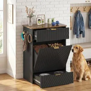 Dog Feeding Station Cabinet, Elevated Feeder Bowl, Black, Classic Panel | Slow Feeder Insert, Large food bin, Removable Divider, 3 Side Hooks, Pull-Out Drawer, Easy to Clean for Small & Middle Dogs Dog Feeding Station Cabinet, Elevated Feeder Bowl, Black, Classic Panel | Slow Feeder Insert, Large food bin, Removable Divider, 3 Side Hooks, Pull-Out Drawer, Easy to Clean for Small & Middle Dogs