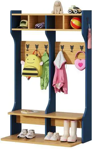 2-Section Coat Locker with Bench | Daycare Cubby Storage with 8 Hooks, Kindergarten Lockers with 4 Cubbies for Home, School, Nursery 2-Section Coat Locker with Bench | Daycare Cubby Storage with 8 Hooks, Kindergarten Lockers with 4 Cubbies for Home, School, Nursery