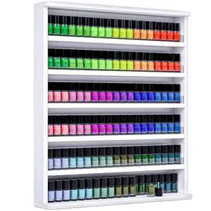 Wall Mount Nail Polish Organizer, Wooden 6-Tier Polish Shelf & Display Rack w/Acrylic Baffle - Holds 140+ Bottles of Nail Polish, Essential Oils & Perfume for Home, Spa & Nail Studio, White Wall Mount Nail Polish Organizer, Wooden 6-Tier Polish Shelf & Display Rack w/Acrylic Baffle - Holds 140+ Bottles of Nail Polish, Essential Oils & Perfume for Home, Spa & Nail Studio, White