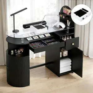 Manicure Table with Dust Collector, Professional Nail Tech Desk with Tempered Glass Top, Storage Cabinet & Drawer, Acetone Resistant, for Nail Beauty Salon Workstation(Black) Manicure Table with Dust Collector, Professional Nail Tech Desk with Tempered Glass Top, Storage Cabinet & Drawer, Acetone Resistant, for Nail Beauty Salon Workstation(Black)