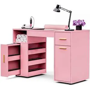 Mobile Manicure Table w/Dust Collector, Glass Top Nail Desk for Nail Tech, Nail Table Station w/Lockable Wheels, Storage, Drawer, Cabinet, Shelves & Wrist Rest, Beauty Salon Home, Pink Mobile Manicure Table w/Dust Collector, Glass Top Nail Desk for Nail Tech, Nail Table Station w/Lockable Wheels, Storage, Drawer, Cabinet, Shelves & Wrist Rest, Beauty Salon Home, Pink