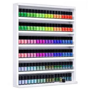 Wall Mount Nail Polish Organizer, Wooden 6-Tier Polish Shelf & Display Rack w/ Acrylic Baffle - Holds 140+ Bottles of Nail Polish, Essential Oils & Perfume for Home, Spa & Nail Studio (White, 4 Packs) Wall Mount Nail Polish Organizer, Wooden 6-Tier Polish Shelf & Display Rack w/ Acrylic Baffle - Holds 140+ Bottles of Nail Polish, Essential Oils & Perfume for Home, Spa & Nail Studio (White, 4 Packs)