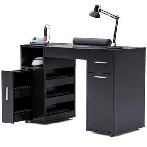 Mobile Manicure Table w/Dust Collector, Glass Top Nail Desk for Nail Tech, Nail Table Station w/Lockable Wheels, Storage, Drawer, Cabinet, Shelves & Wrist Rest, Beauty Salon Home, Black Mobile Manicure Table w/Dust Collector, Glass Top Nail Desk for Nail Tech, Nail Table Station w/Lockable Wheels, Storage, Drawer, Cabinet, Shelves & Wrist Rest, Beauty Salon Home, Black
