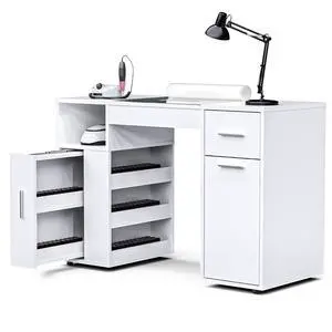 Mobile Manicure Table w/Dust Collector, Glass Top Nail Desk for Nail Tech, Nail Table Station w/Lockable Wheels, Storage, Drawer, Cabinet, Shelves & Wrist Rest, Beauty Salon Home, White Mobile Manicure Table w/Dust Collector, Glass Top Nail Desk for Nail Tech, Nail Table Station w/Lockable Wheels, Storage, Drawer, Cabinet, Shelves & Wrist Rest, Beauty Salon Home, White