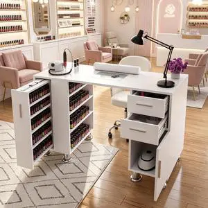 Manicure Table Nail Desk with Dust Collector, Professional Nail Station with Storage, Drawers, Cabinets, Shelves, Wrist Rest & 4 Dust Bags, Nail Workstation for Beauty, Salon & Home, White Manicure Table Nail Desk with Dust Collector, Professional Nail Station with Storage, Drawers, Cabinets, Shelves, Wrist Rest & 4 Dust Bags, Nail Workstation for Beauty, Salon & Home, White