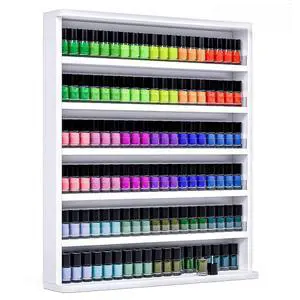 Wall Mount Nail Polish Organizer, Wooden 6-Tier Polish Shelf & Display Rack w/ Acrylic Baffle - Holds 140+ Bottles of Nail Polish, Essential Oils & Perfume for Home, Spa & Nail Studio (White, 6 Packs) Wall Mount Nail Polish Organizer, Wooden 6-Tier Polish Shelf & Display Rack w/ Acrylic Baffle - Holds 140+ Bottles of Nail Polish, Essential Oils & Perfume for Home, Spa & Nail Studio (White, 6 Packs)