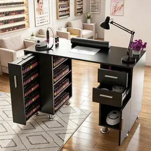 Manicure Table Nail Desk with Dust Collector, Professional Nail Station with Storage, Drawers, Cabinets, Shelves, Wrist Rest & 4 Dust Bags, Nail Workstation for Beauty, Salon & Home, Black Manicure Table Nail Desk with Dust Collector, Professional Nail Station with Storage, Drawers, Cabinets, Shelves, Wrist Rest & 4 Dust Bags, Nail Workstation for Beauty, Salon & Home, Black