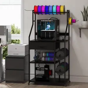 4-Tier 3D Printer Stand with Filament Storage, 3D Printer Rack with Drawer and Outlet, Heavy Duty Metal Frame 3D Printer Table with Locking Wheel for Home Office Studio Garage (Black) 4-Tier 3D Printer Stand with Filament Storage, 3D Printer Rack with Drawer and Outlet, Heavy Duty Metal Frame 3D Printer Table with Locking Wheel for Home Office Studio Garage (Black)