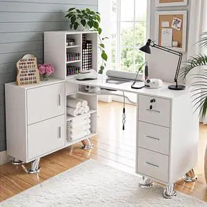 Manicure Table Nail Station w/Dust Collector - L-Shaped Nail Tech Table with Shelves, Storage Cabinets, Drawers, Metal Handles & Legs, Salon Wrist Rest, Beauty Salon Workstation Decor (White) Manicure Table Nail Station w/Dust Collector - L-Shaped Nail Tech Table with Shelves, Storage Cabinets, Drawers, Metal Handles & Legs, Salon Wrist Rest, Beauty Salon Workstation Decor (White)