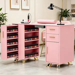 Manicure Table Nail Desk with Dust Collector, Professional Nail Station with Storage, Drawers, Cabinets, Shelves, Wrist Rest & 4 Dust Bags, Nail Workstation for Beauty, Salon & Home, Pink Manicure Table Nail Desk with Dust Collector, Professional Nail Station with Storage, Drawers, Cabinets, Shelves, Wrist Rest & 4 Dust Bags, Nail Workstation for Beauty, Salon & Home, Pink