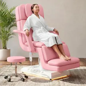 Electric Massage Table w/Stool, 3 Motor Professional Spa Bed, Foot Pedal & Remote Control, Height Adjustable Wide Facial Table for Salon & Spa (Pink | with Rolling Stool) Electric Massage Table w/Stool, 3 Motor Professional Spa Bed, Foot Pedal & Remote Control, Height Adjustable Wide Facial Table for Salon & Spa (Pink | with Rolling Stool)