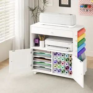 Rolling Craft Storage Cabinet for Cricut Machine | Organizer Cabinet with Drawers, 30 Vinyl Roll Holder, Mobile Workstation for Home Craft Room Rolling Craft Storage Cabinet for Cricut Machine | Organizer Cabinet with Drawers, 30 Vinyl Roll Holder, Mobile Workstation for Home Craft Room