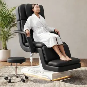 Electric Massage Table w/Stool, 3 Motor Professional Spa Bed, Foot Pedal & Remote Control, Height Adjustable Wide Facial Table for Salon & Spa (Black | with Rolling Stool) Electric Massage Table w/Stool, 3 Motor Professional Spa Bed, Foot Pedal & Remote Control, Height Adjustable Wide Facial Table for Salon & Spa (Black | with Rolling Stool)