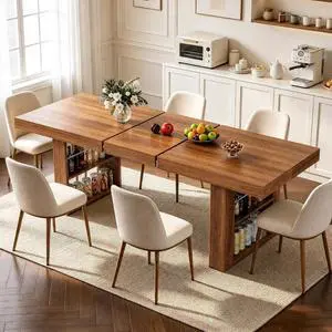 63"-78" Extendable Dining Table Rectangle Kitchen Table for 6-8 (Walnut) | Table Leg Storage Shelf, Thickened Walnut Grain Tabletop, Modern Farmhouse Style, Kitchen, Dining, Office, Family Gatherings 63"-78" Extendable Dining Table Rectangle Kitchen Table for 6-8 (Walnut) | Table Leg Storage Shelf, Thickened Walnut Grain Tabletop, Modern Farmhouse Style, Kitchen, Dining, Office, Family Gatherings