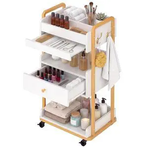 Salon Spa Cart with Wheels & Drawer, 3-Tier Rolling Beauty Storage Cart with Slide-Out Tray, Mobile Salon Cart for Esthetician, Beauty Salon and Spa Use (White) Salon Spa Cart with Wheels & Drawer, 3-Tier Rolling Beauty Storage Cart with Slide-Out Tray, Mobile Salon Cart for Esthetician, Beauty Salon and Spa Use (White)