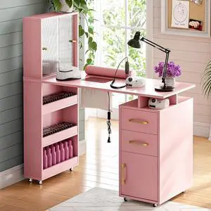 Manicure Table Nail Desk for Nail Tech w/Glass Door Storage Cabinets & Wrist Rest, Beauty Salon Nail Supplies Decor Workstation Acetone Resistant, with Dust Collector (Pink) Manicure Table Nail Desk for Nail Tech w/Glass Door Storage Cabinets & Wrist Rest, Beauty Salon Nail Supplies Decor Workstation Acetone Resistant, with Dust Collector (Pink)