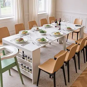 118.2" Modern Extendable Dining Table for 2 to 12 People with Outlet, Space Saving Expanding Table with Storage for Party, Weddings, Meetings, Celebrations (White) 118.2" Modern Extendable Dining Table for 2 to 12 People with Outlet, Space Saving Expanding Table with Storage for Party, Weddings, Meetings, Celebrations (White)