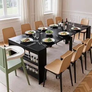 19.6"-118.1" Modern Extendable Dining Table with Built-in Outlet | Expandable Dining Space for 2-12 People, Space-Saving Design, for Parties, Weddings & Meetings 19.6"-118.1" Modern Extendable Dining Table with Built-in Outlet | Expandable Dining Space for 2-12 People, Space-Saving Design, for Parties, Weddings & Meetings