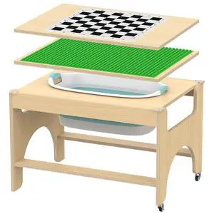 5 in 1 Kids Wooden Activity Table, Building & Activity Sensory Table | Checkerboard Panel, Building Block Board, Sand & Water Tub, Wooden Drawing & Study Top, Double-Layer Storage, Rolling Casters 5 in 1 Kids Wooden Activity Table, Building & Activity Sensory Table | Checkerboard Panel, Building Block Board, Sand & Water Tub, Wooden Drawing & Study Top, Double-Layer Storage, Rolling Casters