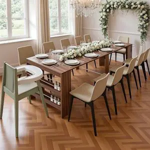 19.6"-118.1" Modern Extendable Dining Table with Built-in Outlet | Expandable Dining Space for 2-12 People, Space-Saving Design, for Parties, Weddings & Meetings 19.6"-118.1" Modern Extendable Dining Table with Built-in Outlet | Expandable Dining Space for 2-12 People, Space-Saving Design, for Parties, Weddings & Meetings