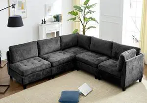 Modular Sectional Sofa, Chenille Cloud Couch with Storage Ottoman | Sturdy Wood Frame, Reinforced Coil Springs, Deep Seat, Thick Cushions, Flexible Configurations, Removable Washable Covers Modular Sectional Sofa, Chenille Cloud Couch with Storage Ottoman | Sturdy Wood Frame, Reinforced Coil Springs, Deep Seat, Thick Cushions, Flexible Configurations, Removable Washable Covers