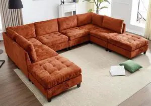 Modular Sectional Sofa, Chenille Cloud Couch with Storage Ottoman | Sturdy Wood Frame, Reinforced Coil Springs, Deep Seat, Thick Cushions, Flexible Configurations, Removable Washable Covers Modular Sectional Sofa, Chenille Cloud Couch with Storage Ottoman | Sturdy Wood Frame, Reinforced Coil Springs, Deep Seat, Thick Cushions, Flexible Configurations, Removable Washable Covers