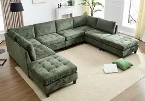 Modular Sectional Sofa, Chenille Cloud Couch with Storage Ottoman | Sturdy Wood Frame, Reinforced Coil Springs, Deep Seat, Thick Cushions, Flexible Configurations, Removable Washable Covers Modular Sectional Sofa, Chenille Cloud Couch with Storage Ottoman | Sturdy Wood Frame, Reinforced Coil Springs, Deep Seat, Thick Cushions, Flexible Configurations, Removable Washable Covers