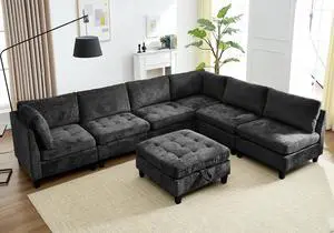 Modular Sectional Sofa, Chenille Cloud Couch with Storage Ottoman | Sturdy Wood Frame, Reinforced Coil Springs, Deep Seat, Thick Cushions, Flexible Configurations, Removable Washable Covers Modular Sectional Sofa, Chenille Cloud Couch with Storage Ottoman | Sturdy Wood Frame, Reinforced Coil Springs, Deep Seat, Thick Cushions, Flexible Configurations, Removable Washable Covers
