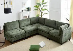 Modular Sectional Sofa, Chenille Cloud Couch with Storage Ottoman | Sturdy Wood Frame, Reinforced Coil Springs, Deep Seat, Thick Cushions, Flexible Configurations, Removable Washable Covers Modular Sectional Sofa, Chenille Cloud Couch with Storage Ottoman | Sturdy Wood Frame, Reinforced Coil Springs, Deep Seat, Thick Cushions, Flexible Configurations, Removable Washable Covers