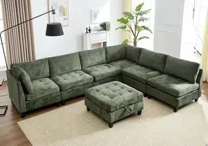 Modular Sectional Sofa, Chenille Cloud Couch with Storage Ottoman | Sturdy Wood Frame, Reinforced Coil Springs, Deep Seat, Thick Cushions, Flexible Configurations, Removable Washable Covers Modular Sectional Sofa, Chenille Cloud Couch with Storage Ottoman | Sturdy Wood Frame, Reinforced Coil Springs, Deep Seat, Thick Cushions, Flexible Configurations, Removable Washable Covers