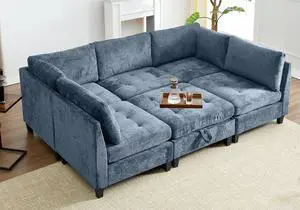 Modular Sectional Sofa, Chenille Cloud Couch with Storage Ottoman | Sturdy Wood Frame, Reinforced Coil Springs, Deep Seat, Thick Cushions, Flexible Configurations, Removable Washable Covers Modular Sectional Sofa, Chenille Cloud Couch with Storage Ottoman | Sturdy Wood Frame, Reinforced Coil Springs, Deep Seat, Thick Cushions, Flexible Configurations, Removable Washable Covers