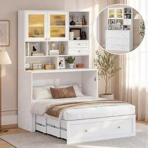 Murphy Bed with Large Storage, LED Light, Charging Station (Queen) | Space Saving, Modern Design, Wall Mount Cabinet Bed for Guest Room, Bedroom, Home Office, Mattress Not Included Murphy Bed with Large Storage, LED Light, Charging Station (Queen) | Space Saving, Modern Design, Wall Mount Cabinet Bed for Guest Room, Bedroom, Home Office, Mattress Not Included