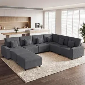 Oversized Modular Sectional Sofa, Corduroy Cloud Couch with Deep Seat | Flexible Configurations, High-Resilience Foam, Wide Armrests, Durable Frame Support, Removable Washable Covers, Easy Assembly Oversized Modular Sectional Sofa, Corduroy Cloud Couch with Deep Seat | Flexible Configurations, High-Resilience Foam, Wide Armrests, Durable Frame Support, Removable Washable Covers, Easy Assembly