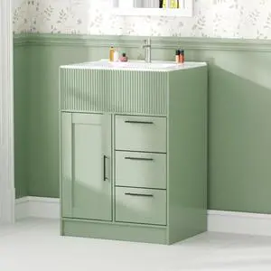 24" Bathroom Vanity with Sink, Modern Bathroom Cabinet (Green, 24 inch) | 1 Cabinet & 3 Drawers, Modern Wave Texture, Spacious Storage, Freestanding Design, Small Single Sink Cabinet for Apartment 24" Bathroom Vanity with Sink, Modern Bathroom Cabinet (Green, 24 inch) | 1 Cabinet & 3 Drawers, Modern Wave Texture, Spacious Storage, Freestanding Design, Small Single Sink Cabinet for Apartment