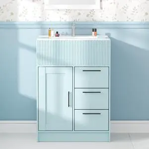 24" Bathroom Vanity with Sink, Modern Bathroom Cabinet (Blue, 24 inch) | 1 Cabinet & 3 Drawers, Modern Wave Texture, Spacious Storage, Freestanding Design, Small Single Sink Cabinet for Apartment 24" Bathroom Vanity with Sink, Modern Bathroom Cabinet (Blue, 24 inch) | 1 Cabinet & 3 Drawers, Modern Wave Texture, Spacious Storage, Freestanding Design, Small Single Sink Cabinet for Apartment